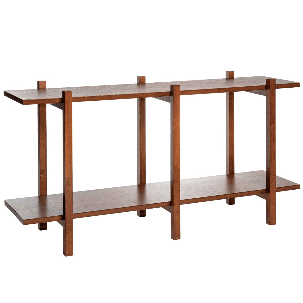 Walnut Low 2-Tier Rubber wood Bookcase for Display and Storage